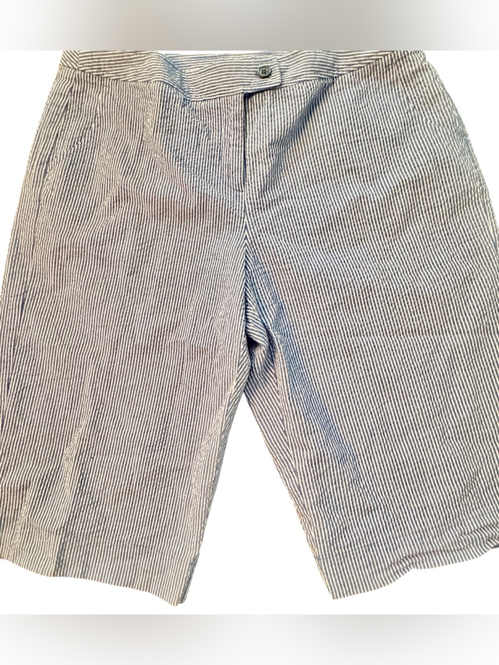 Harvé Bernard Cotton Size 14 Women’s Seersucker Blue White Bermuda Shorts